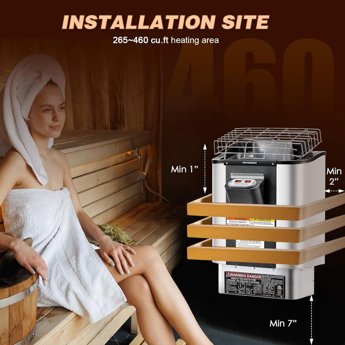 Mxmoonant Sauna Heater, 9KW 220V Electric Sauna Heaters Built-in Digital Control Sauna Stove Dry Steam Sauna Bath for Home Hotel Spa Max. 460 Cu.ft with Sauna Hygrothermograph