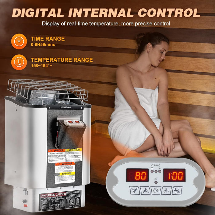 Mxmoonant Sauna Heater, 9KW 220V Electric Sauna Heaters Built-in Digital Control Sauna Stove Dry Steam Sauna Bath for Home Hotel Spa Max. 460 Cu.ft with Sauna Hygrothermograph